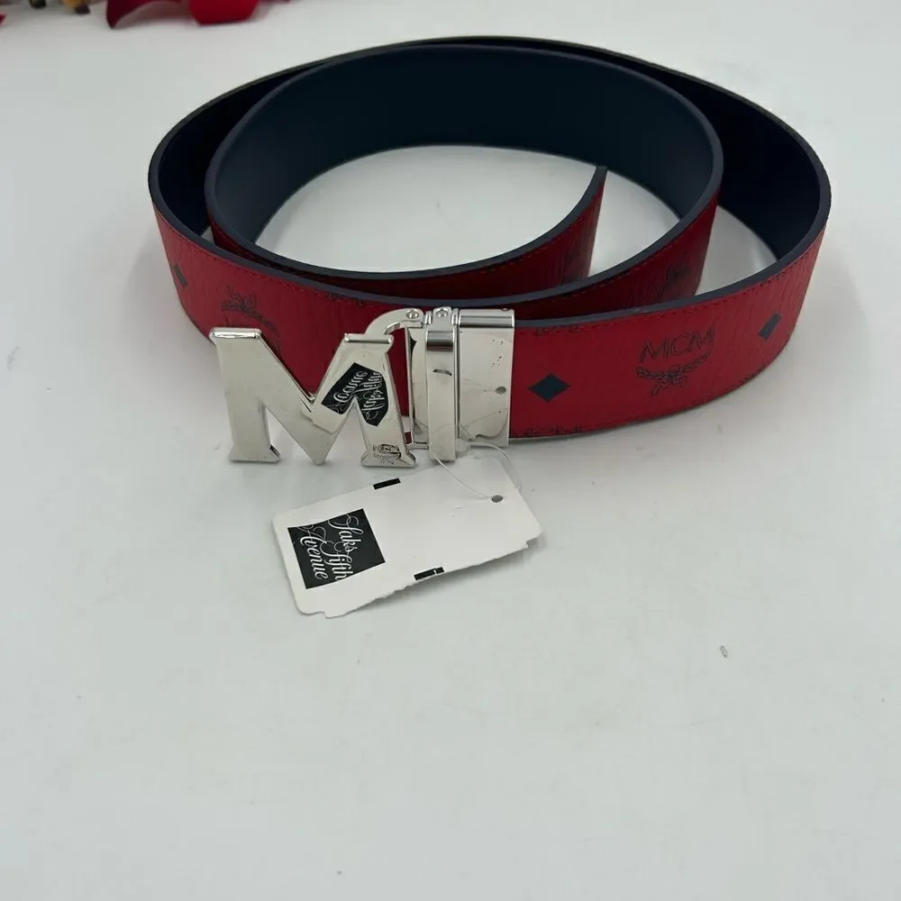 Men’s MCM monogram, red leather reversible belt size 50 can be made smaller